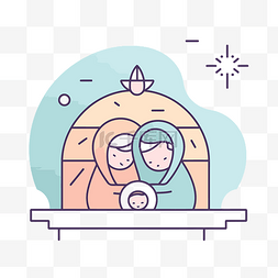 插画风格平面图片_插画风格的耶稣诞生故事 向量