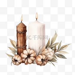 邀请函图片_带有水彩蜡烛锥和棉花的圣诞组合