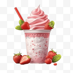 卡通清爽可爱背景图片_3d 渲染去杯草莓冰淇淋软冰 3d 渲