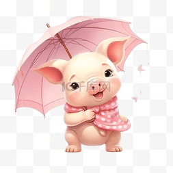可爱的卡通小猪打伞