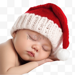 戴着圣诞老人帽子的女婴睡在圣诞