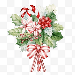小装饰小玩意图片_圣诞冬青花束与棒棒糖和糖果手杖