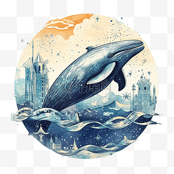 格形图片_鲸鱼超现实占星风格