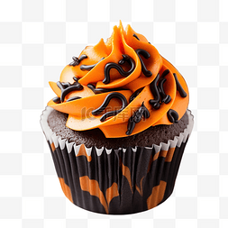 万圣节纸杯蛋糕装饰着黑色和橙色
