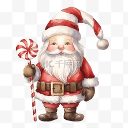 圣诞节手绘素材图片_圣诞侏儒拿着焦糖甘蔗侏儒圣诞老