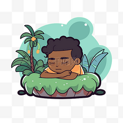 宁静的人图片_黑人男孩睡在植物床上 向量
