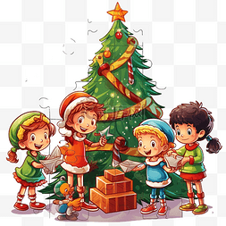 儿童拼图模板图片_在圣诞节期间将拼图任务与卡通儿