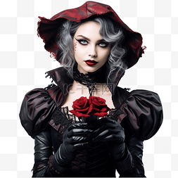 戴花的模特图片_戴着红手套手持黑玫瑰的恶魔吸血