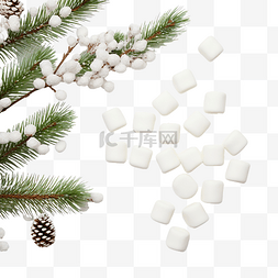 枞树和棉花糖的圣诞分支