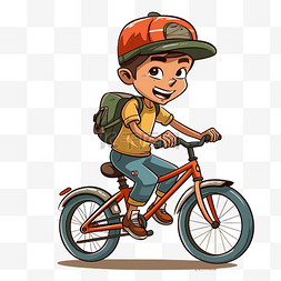 卡通男孩自行车图片_騎自行車 向量