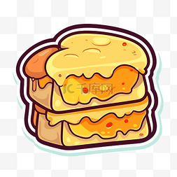 三明治奶酪图片_卡通奶酪三明治贴纸图标平面风格