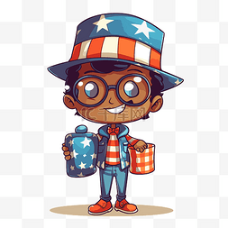 美国剪贴画卡通小男孩戴着爱国帽