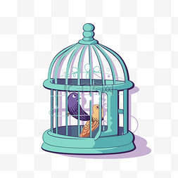 在鸟图片_鸟笼剪贴画卡通鸟在笼子里与色彩