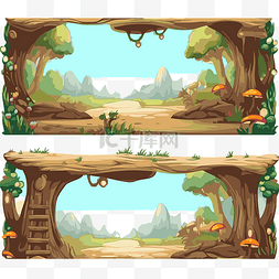 两个边框图片_背景剪贴画集两个卡通边框，树林