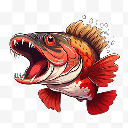 可爱的红眼鲈鱼张开大嘴卡通人物