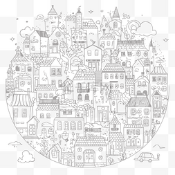 卡通插图画图片_房子围成一圈的小镇图画 向量
