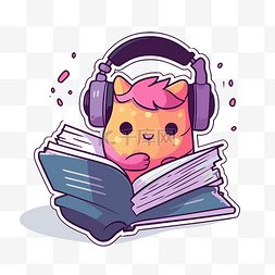 可爱的小猫戴着耳机，在音乐书设
