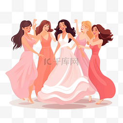 优雅的女孩图片_快乐的年轻新娘和伴娘派对舞蹈扁