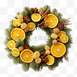 柠檬树枝图片_圣诞花环，干柠檬，杉树和球