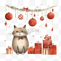 圣诞快乐圣诞节日图片_快乐圣诞贺卡，上面有滑稽的猫和
