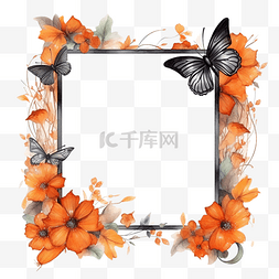 水彩花边框图片_万圣节方形框架，水彩哥特式蝴蝶