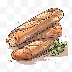 法式面包和香草卡通的法棍剪贴画