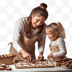 回家看亲人图片_母亲和女儿在厨房里烤圣诞饼干