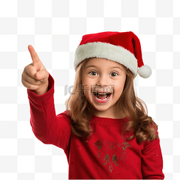 庆祝圣诞节的小女孩惊讶地用手指
