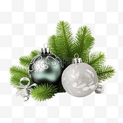 样机平铺图片_圣诞组合物与冷杉树枝树和银球
