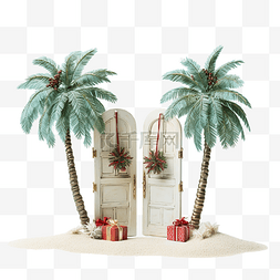 海尔图片_微型圣诞树，门可俯瞰海滩和棕榈