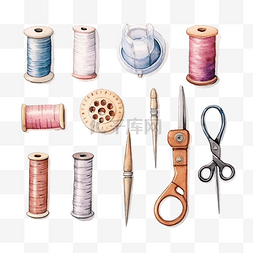手缝纫图片_水彩缝纫工具