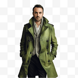 绿色配饰图片_穿着绿色外套的男人