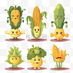 农作物剪贴画卡通人物玉米水果和