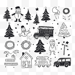 新年矢量树图片_涂鸦圣诞节插图设置矢量手绘圣诞