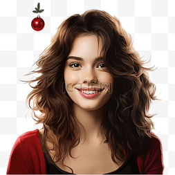 快乐的黑发女孩在圣诞树下微笑