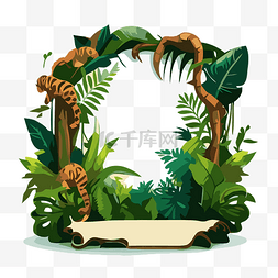 丛林主题剪贴画老虎与框架和叶子