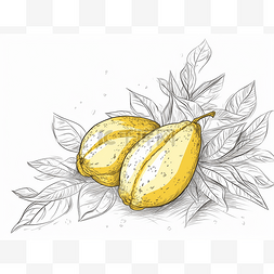 手绘线条芒果图片_绘制的墨水土坯素描手绘成熟的黄