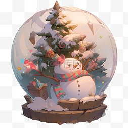 地球玻璃球图片_玻璃球中的雪人和圣诞树png图像