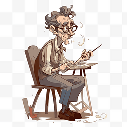 天才剪贴画：一个老人坐在办公桌