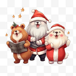 哼着歌曲图片_卡通可爱圣诞圣诞老人和动物唱歌
