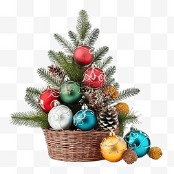 旧的彩色圣诞装饰品，配有毛皮树