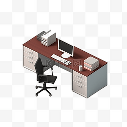 现代办公桌图片_孤立的等距办公桌