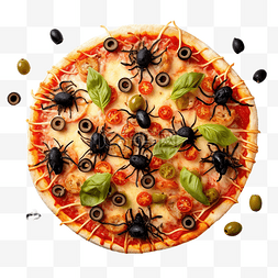 披萨的图片_万圣节橄榄蜘蛛玛格丽塔披萨的创