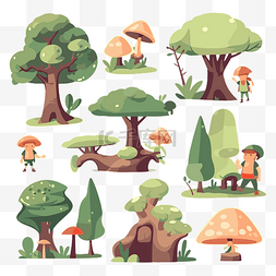 可爱蘑菇人物素材图片_林业剪贴画卡通森林设置有一个可
