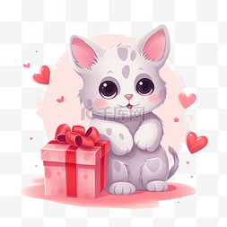 创可贴手指图片_情人节插画猫，带着礼盒和爱的心