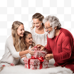 女人送男人礼物图片_快乐的老年人和年轻家庭在圣诞节