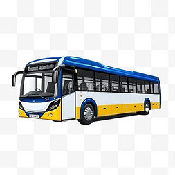 品牌城市图片_3D渲染泰国城市巴士蓝色白色黄色