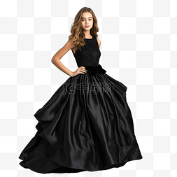 长裙摆图片_穿着黑色长裙的年轻女孩在装饰好