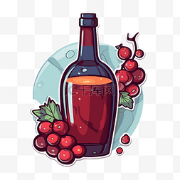 蔓越莓浆果图片_红蔓越莓酒瓶和浆果矢量图剪贴画