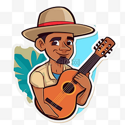 古巴图片_一个非洲男孩拿着吉他合影的插图